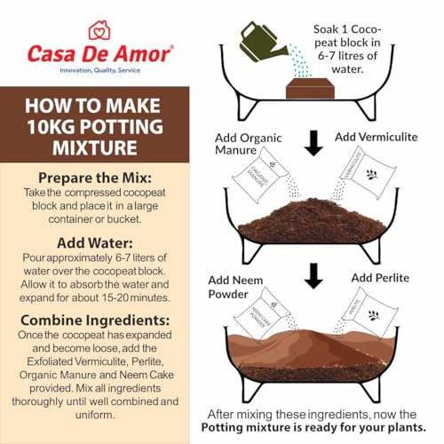Image of Casa De Amor 5-in-1 Potting Mixture- Makes 40Kg Soil Less Mixture with Cocopeat, Vermiculite, Perlite, Neem Powder & Organic Manure for Healthy Plant Growth (Pack of 4)