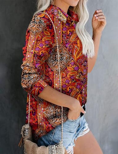Image of Magritta Women's Shirts Fashion Casual Loose Fit Long Sleeve Button Down Lightweight Collared Blouse Tops