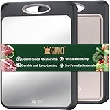 GUANCI Cutting Board for Kitchen, Stainless Steel Cutting Board Double Sided for Chopping Meat/Vegetables, Stainless Steel/Wheat Straw PP, Kitchen Gifts Easy to Clean Large 16”×11”