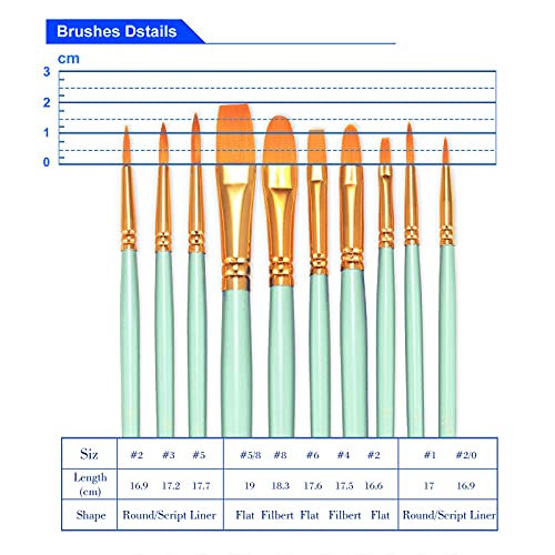 Bosobo Paint Brushes Set, 2 Pack 20 Pcs Round Pointed Tip Paintbrushes Nylon Hair Artist Acrylic Paint Brushes For Acrylic Oil Watercolor, Face Nail Art, Miniature Detailing & Rock Painting, Green #TOP5