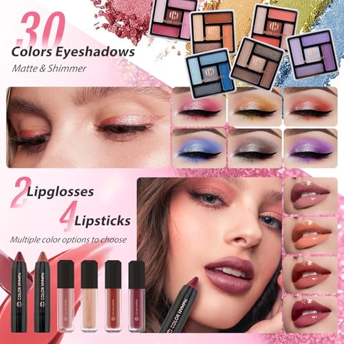 color nymph starter makeup kit for tweens girls train case for women full kit with eye shadow lipstick blush brushes lipgloss mascara brow wax and mirror pink full starter cosmetics set