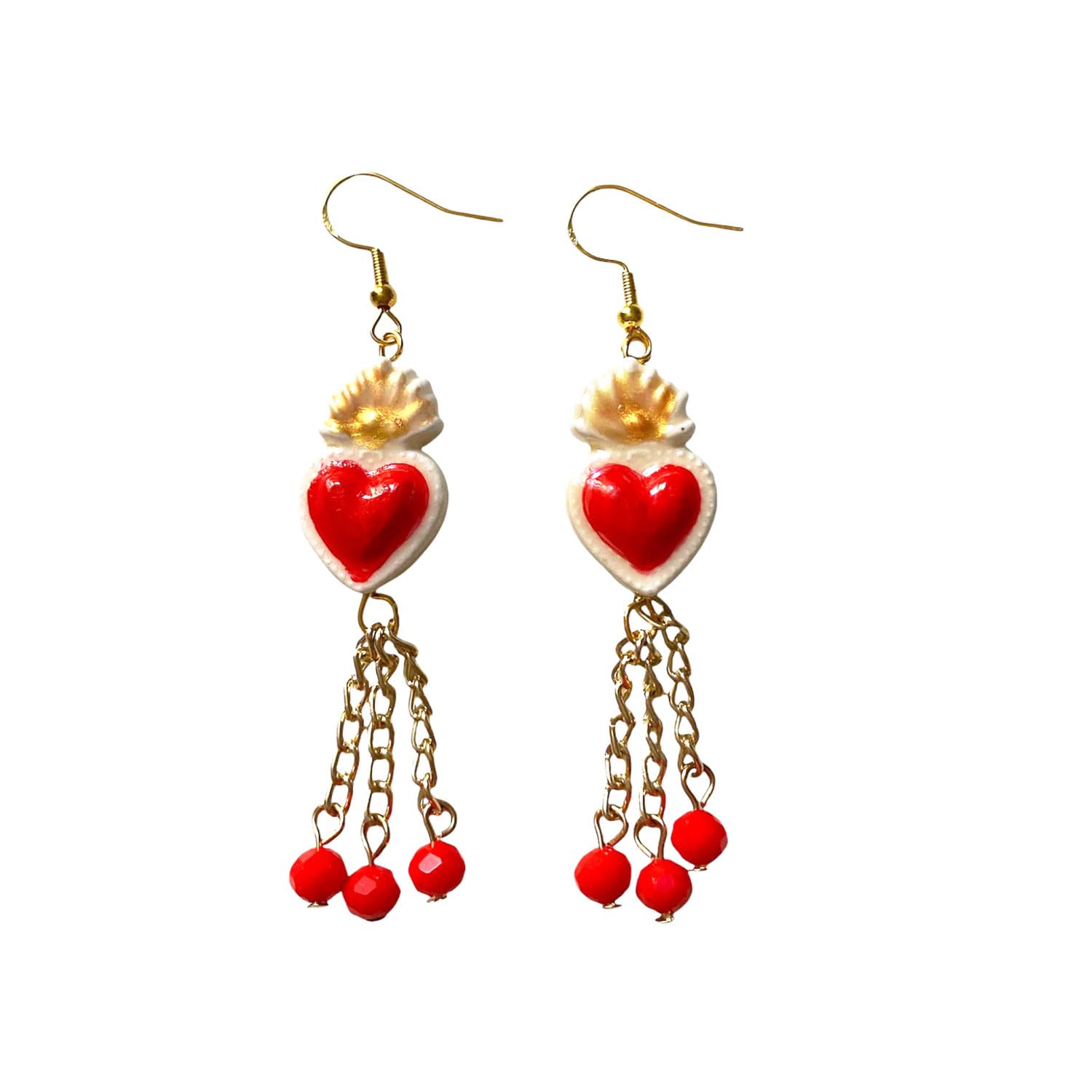 Pendientes de cerámica pintados a mano CORAZÓN SAGRADO EN CERÁMICA - Pendientes de mujer, Joyas pintadas a mano, Gancho de plata, Made in Italy, Elaboración artesanal