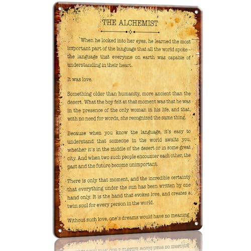 Panfegze The Alchemist Quotes Metal Tin Sign Paulo Coelho Book Quotes Wall Art for Library, Bedroom,...