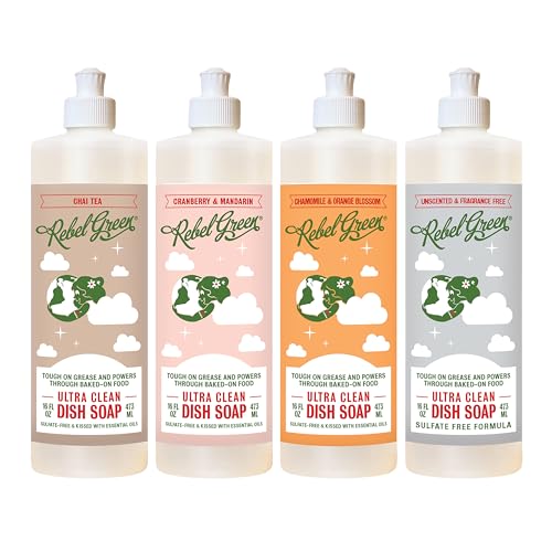 Image of Rebel Green Dish Soap - 16oz Variety Pack, 4pk (Chai, Cran Mandarin, Orange Chamomile, Unscented)