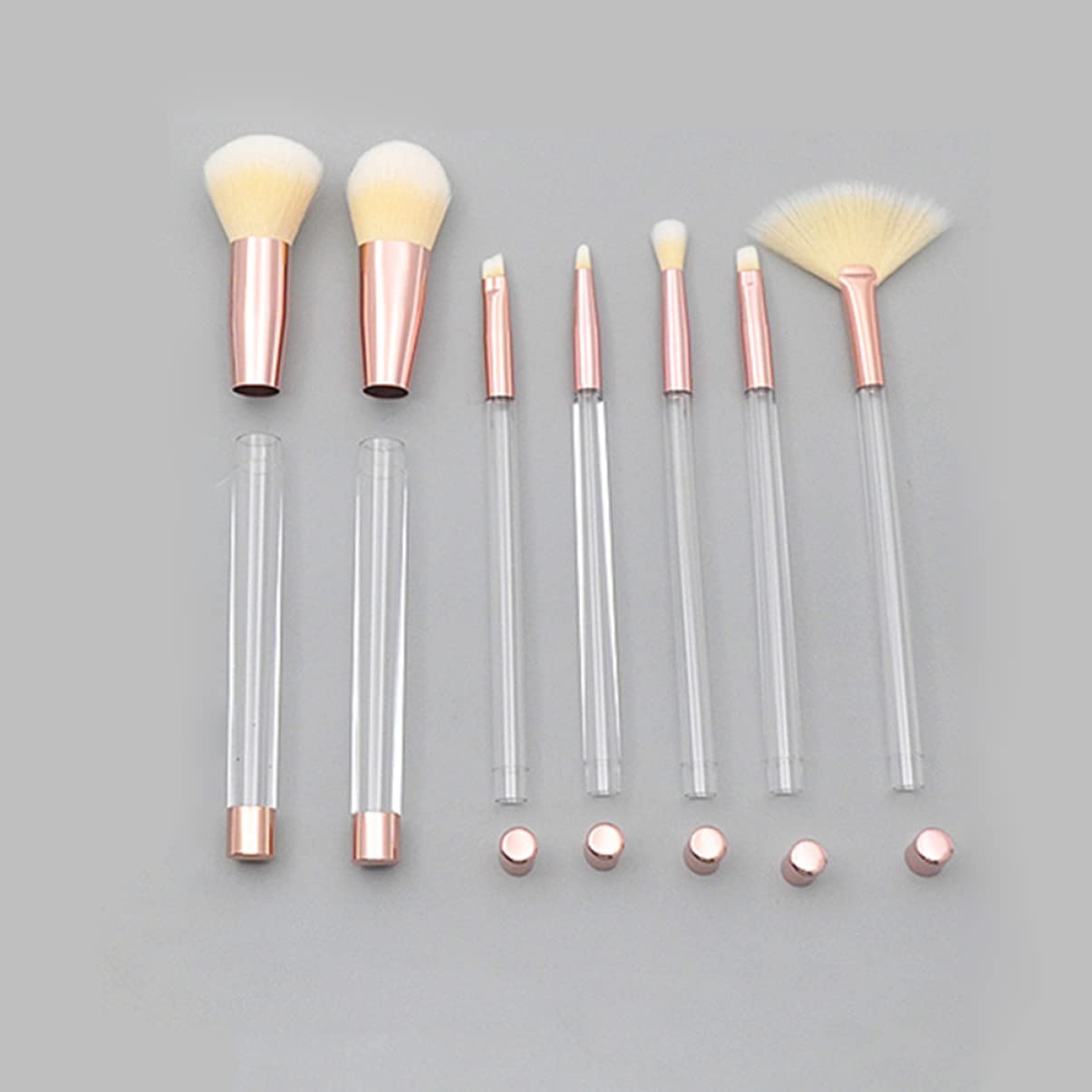 POPETPOP 21pezzi Pennelli Per Trucco Cristallo Trasparente Manico Vuoto Strumento Diy Per Cosmetici Con Set Di Pennelli Per Makeup Manico Trasparente Rosa Oro Base Gialla Setole Bianche