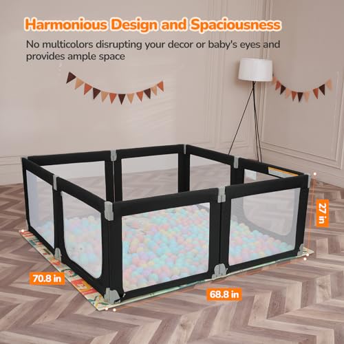 Image of Dripex Foldable Playpen, Extra Large Baby Playpen, 71 inchx69 inch Play Yard for Baby, Collapsible Play Pen for Babies, Fence with Breathable Mesh, Indoor & Outdoor Kids Activity Center, Black