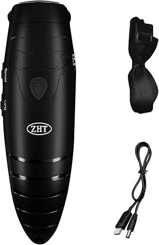 Miniatura 7 de ZHT Silbato electrónico para entrenadores, árbitros, profesores de 3 tonos, 3 niveles de voz, silbato recargable de mano con cordón para deportes al