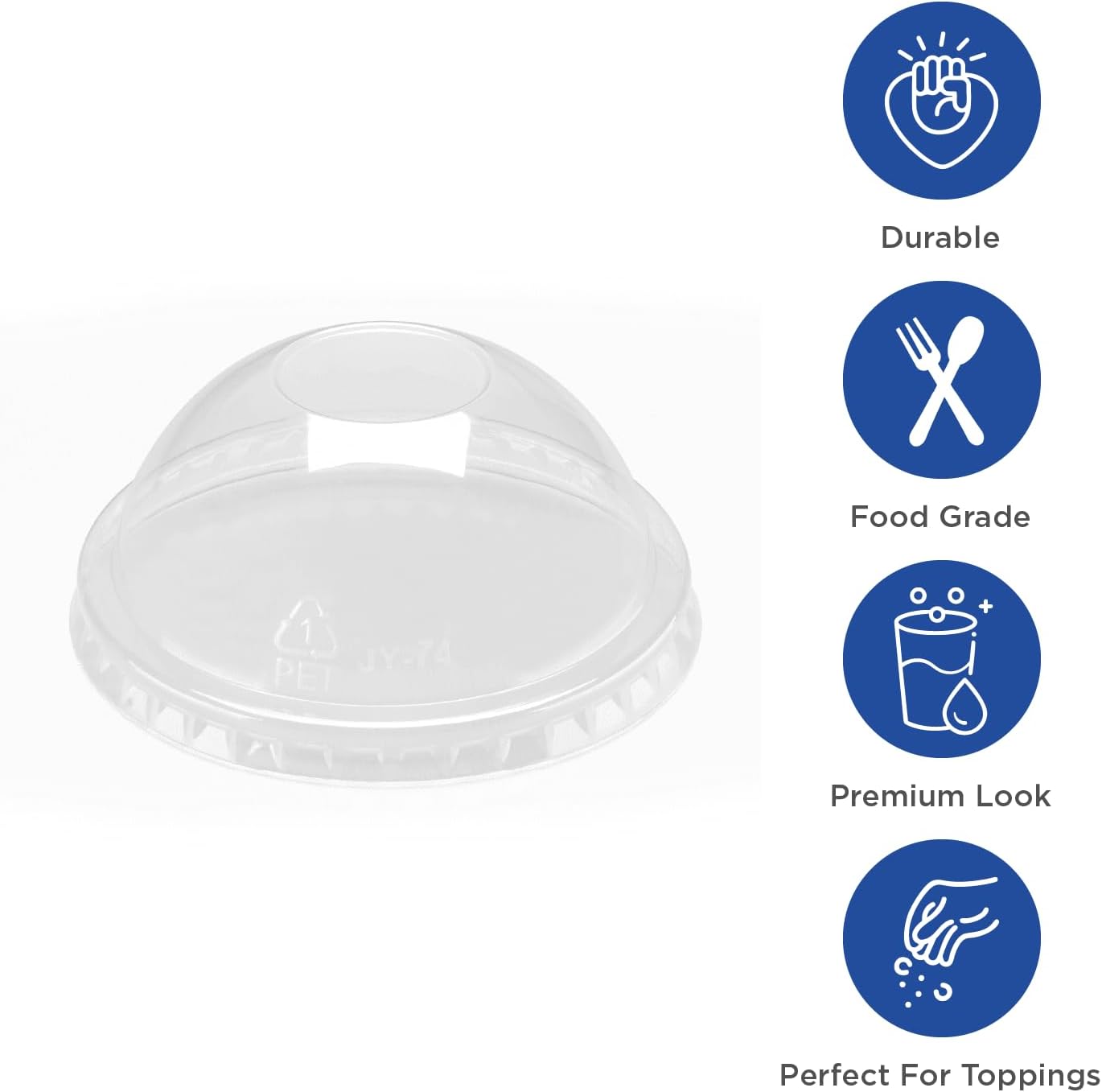 Karat 74mm PET Clear Dome Lid - No Hole, for 7oz PET Cup - Case of 1000 pcs, C-KDL74-NH
