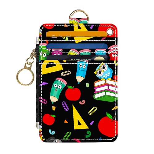 Image of Slim Wallet Credit Card Holder, Colorful Stationery, RFID Wallet Women Cute Small Front Pocket Wallet With Zipper, PU Leather Thin travel RFID Blocking Card Case ID Window,Ladies Gifts