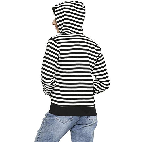 Image of PINACOLADA Women's Grey Zip-Front Horizontal Striped Hoodie for Casual Wear | Hooded Neck | Long Sleeve | Zipper Closure | Cotton Sweatshirt Crafted with Comfort Fit for Everyday Wear