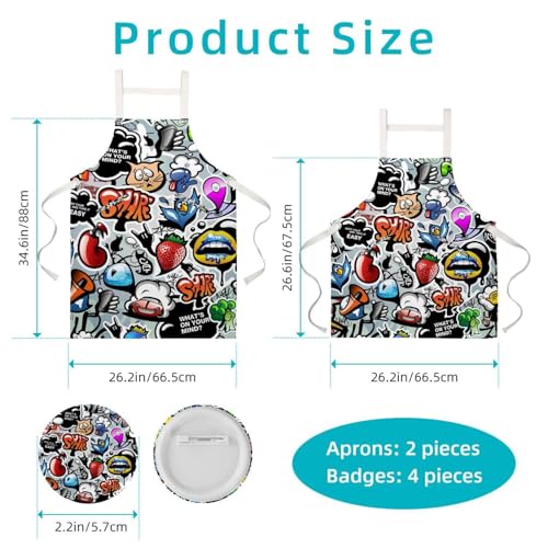 Tablier de cuisine multicolore One Large lot de 2 avec 4 broches d'ajustement