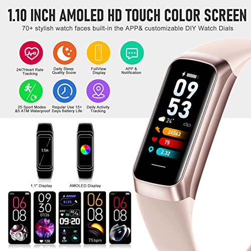 Bakoor Fitness Tracker, Step Tracker With 1.10''Amoled Touch Color Screen, Activity Tracker With Sleep Tracker Calorie Counter Pedometer thumb #1