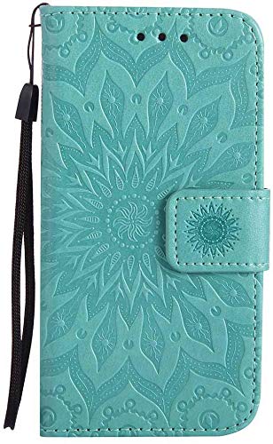 Phone Holder Case Dfly Galaxy S5 / Galaxy S5 Neo Case, Premium Soft PU Leather Embossed Mandala Design with Function Card Slots Holder Slim Flip Wallet Cover for Samsung Galaxy S5 / S5 Neo, Green,Size