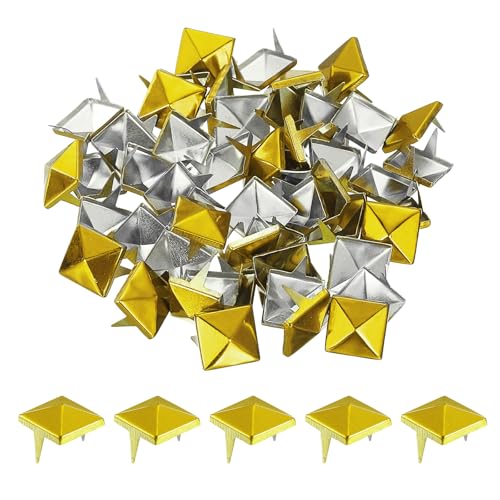 QUARKZMAN 50pcs Tachuelas de Pirámide Cuadrado, 12mm Remaches de Punta Cuadrada Tachuelas para Ropa Cuero Picos de Estilo Punk de Metal para Cinturones Prendas Manualidades, Dorado