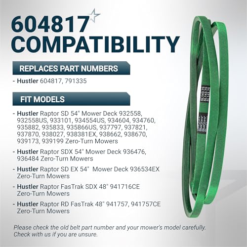 Image of [Upgraded Grip120] BlueStars 604817 Mower Deck Belt 5 /8 inch x 143.75 inch | For 54 inch Deck Hustler Raptor SD SDX RD FasTrak Zero Turn Mowers 932558 934604 791335 933101 934760 935882 935833 Aramid Cord