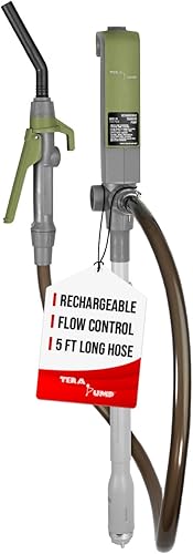 TERA PUMP Bomba de transferencia con batería recargable E85 - 3.1 GPM con tubo de admisión telescópico, boquilla de combustible estilo palanca