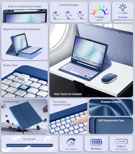 MoKo Tastaturhülle für Samsung Galaxy Tab A11+/A9+ Plus 11'' mit Maus,Blu – Ansicht 3