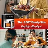 MIRASTON 5.8QT Digital Air Fryer with Viewable Window, Adjust Temp & Timer, Air Frying, Reheat, Easy for Frozen Food, Snacks, Dinner, Large Square Basket than Round, Portable for Family & Apartment