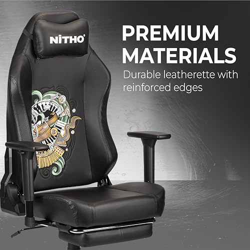 Image of NiTHO FORGE 2 Gaming Office Chair | Ergonomic Computer Desk Chair with 3D Adjustable Armrests, Retractable Footrest, Head Pillow, Class 4 Gas Lift, Swivel Office Chair for Gaming or Study, Black