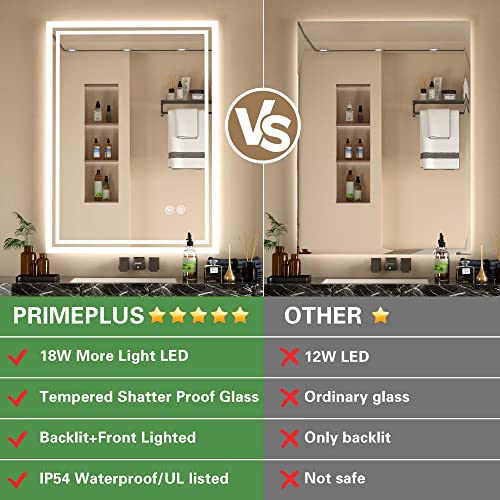 Primeplus 24X32 Led Backlit Mirror Bathroom Vanity With Lights,Anti-Fog,Dimmable Brightness,Water Proof, Lighted Vanity Mirror With Lights Wall Mounted Led Mirror For Bathroom Horizontal/Vertical #TOP2