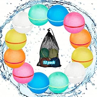 Clydpee Reusable Water Balloons for Kids Adults, 12 Pack Magnetic Refillable Quick Self-Sealing Water Bomb with Mesh Bag, Latex-Free Silicone Water Balls for Summer Pool Parties