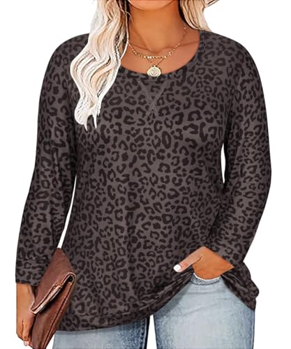 Image of CARCOS Plus Size Tops for Women Color Block Flower /Striped /Camo Crew Neck Long Sleeve Tee Shirt