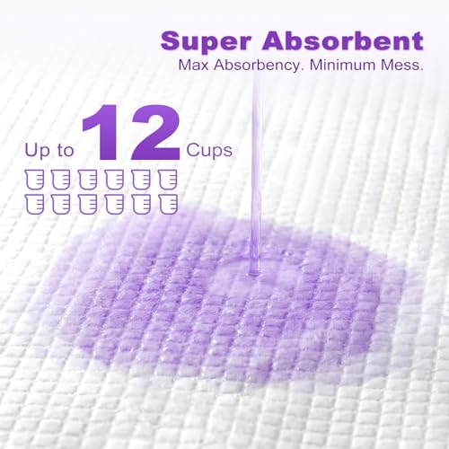 Image of MIZOK Dog Pads Extra Large 28x44in, XXL Potty Pads for Dogs, Keeps Fresh & Clean, Ultra Absorbent Up to 12 Cups, 6 Layers Leak-Proof, Purple Lavender Color (30 Counts)