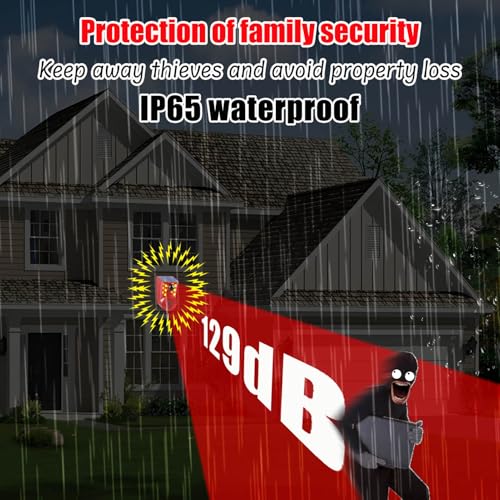 Image of Solar Motion Sensor Alarm Device - Waterproof, Multi-Mode, Wide-Angle Sensing, 129dB Alarm & Strobe Lights for Indoor & Outdoor Security 6Pack