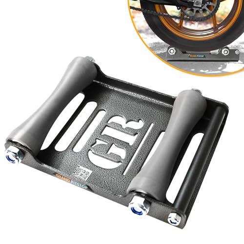 GRAND PITSTOP Motorcycle Roller Wheel Cleaning Stand - Paddock Stand Replacement - Wheel Roller Stand with Ramp Support for tire Cleaning & Chain Lubrication (Roller Large Antic Silver)
