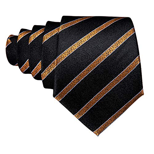 Image of Barry.Wang Tie Sets for Men Silk Stripe Necktie Woven Checkered Handkerchief Cufflinks Formal Business Wedding