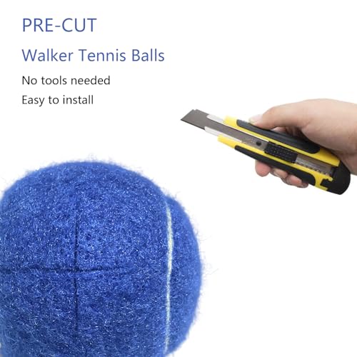 Image of Walker Tennis Balls, Precut Tennis Balls for Walkers, Walker Glide Balls for Chairs, Desks, Furniture Legs and Floor Protection, Heavy Duty Long Lasting Felt Pad Glide Coverings -4PCS Blue