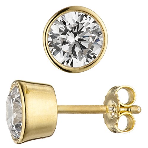 Jobo Damen-Ohrstecker Rund aus 925 Sterling Silber vergoldet mit Zirkonia 7 mm