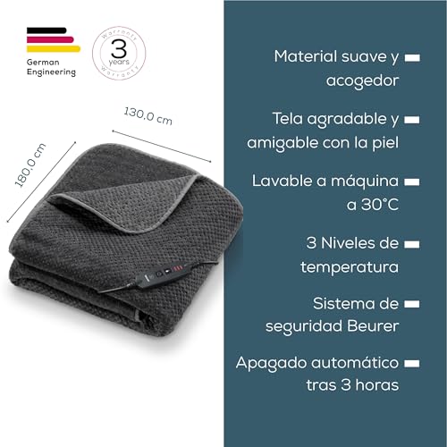 Manta eléctrica Beurer regulable de material suave y lavable a 30 °C 6