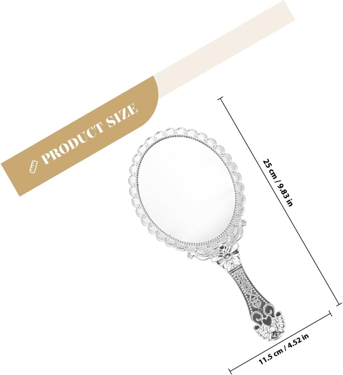 Handheld Vanity Mirror with Handle, Vintage Silver ABS Glass image 2