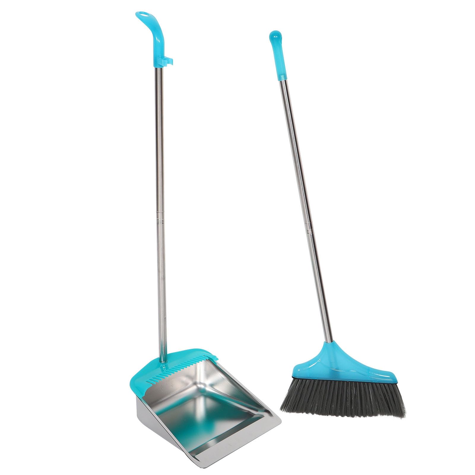 Recogedor de Pie de Acero Inoxidable y Plástico, Pala de Basura de Metal, Mango Largo, Diseño Engrosado, Color Plata, para Limpieza del Hogar y Uso Doméstico