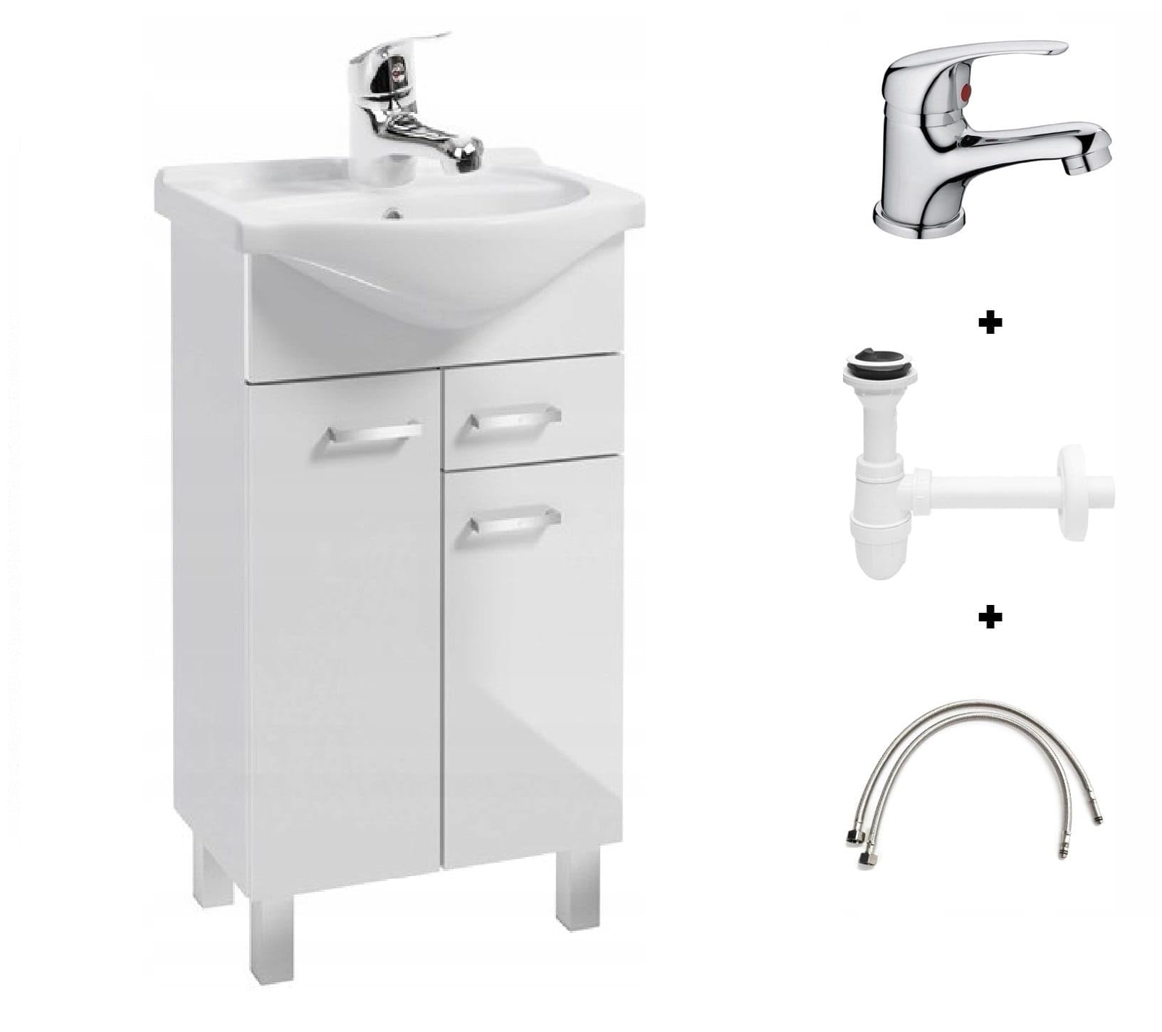 .Deftrans Badezimmerschrank mit Waschbecken 80 x 50 x 30 cm Stehend Badezimmerschrank mit Schublade und Unterschrank, lackiert, Elegantes Set mit Keramikwaschbecken