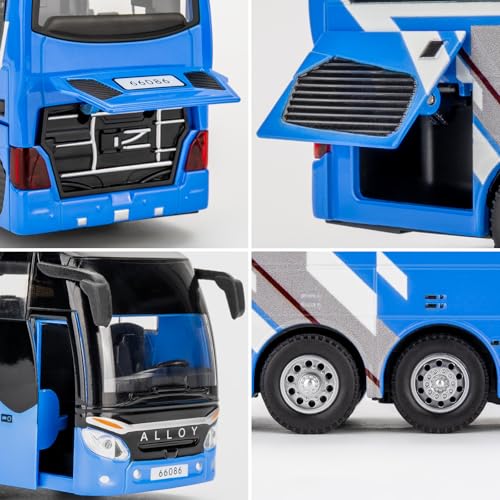 Modelo de autobús de lujo escala 1:24 azul miniatura 3