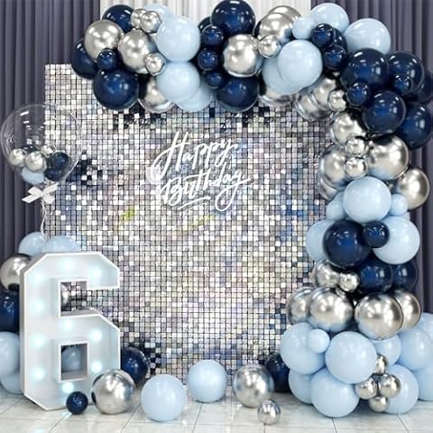 Biapian Silver Shimmer Wall Backdrop, 24PCS Square Sequin Shimmer Wall Panels Color Laser Silver Glitter Photography Props for Party Decorations Indoor or Outdoor Wedding Bachelorette Engagement Cover