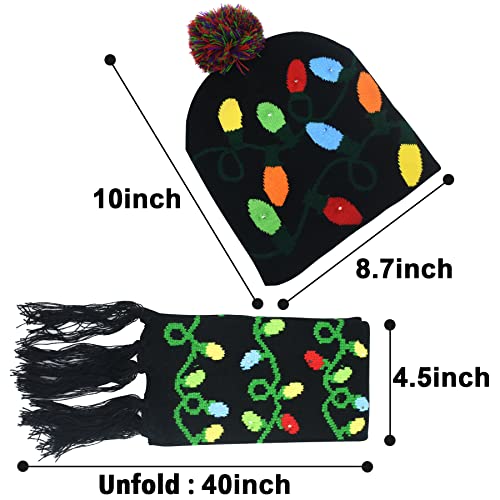 Sept.Filles Kids Christmas Party Holiday Hats Light up Hat Beanie Winter Hat Scarf Kids Beanie2
