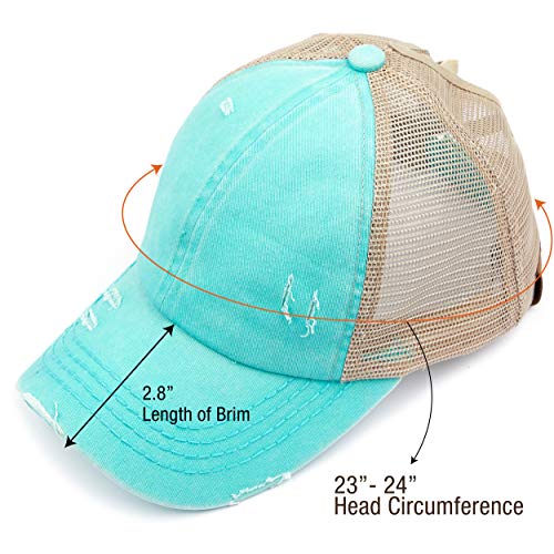 Image of C.C Exclusives Hatsandscarf Washed Distressed Cotton Denim Ponytail Hat Adjustable Baseball Cap (BT-13)