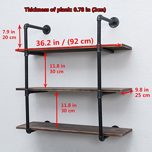 Industrial-Pipe-Shelving-Wall-Mounted36in-Rustic-Metal-Floating-ShelvesSteampunk-Real-Wood-Book-ShelvesWall-Shelf-Unit-Bookshelf-Hanging-Wall-ShelvesFarmhouse-Kitchen-Bar-Shelving3-Tier Industrial Pipe Shelving Wall Mounted36in Rustic Metal Floating ShelvesSteampunk Real Wood Book ShelvesWall Shelf Unit Bookshelf Hanging Wall ShelvesFarmhouse Kitchen Bar Shelving3 Tier