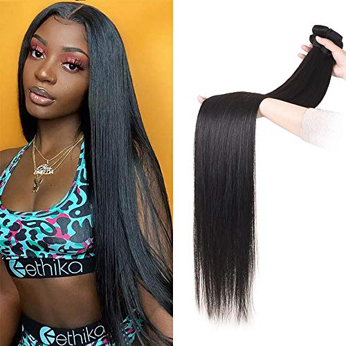 10A Straight Human Hair Bundles Virgin Brazilian Hair 3 Bundles Straight Hair Weave Bundles (20Inch, straight)