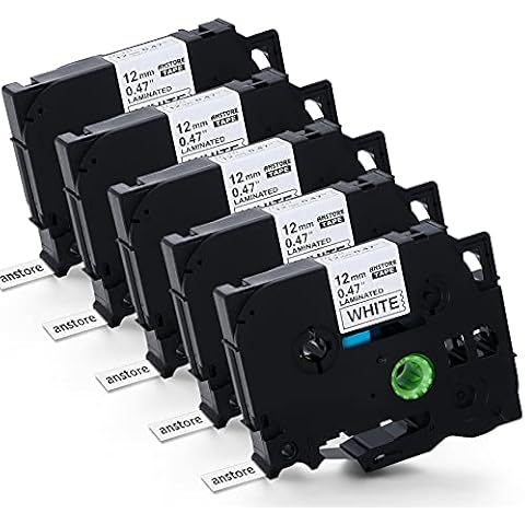 Anstore Compatible Label Tape Replacement for Brother Ptouch Label Tape TZe-231 12mm Laminated Tape Laminated Adhesive TZe Cassette Tape Black on White for PT-E100/E100B/H100/1010/1090, 5-Pack Cover