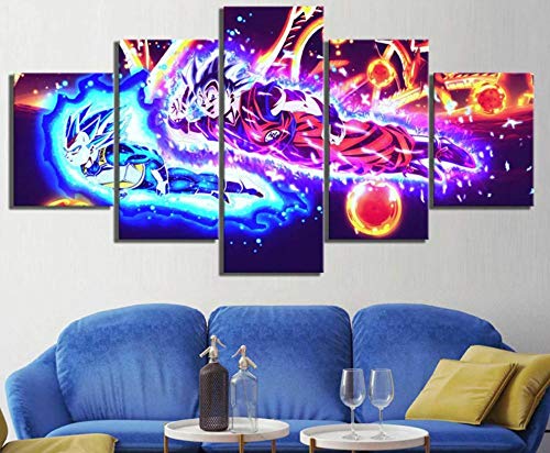 Gmoope Impreso Mural 5 Piezas Lienzos Cuadros Pinturas Super Ultra Instinto Goku Vegeta Impresiones...