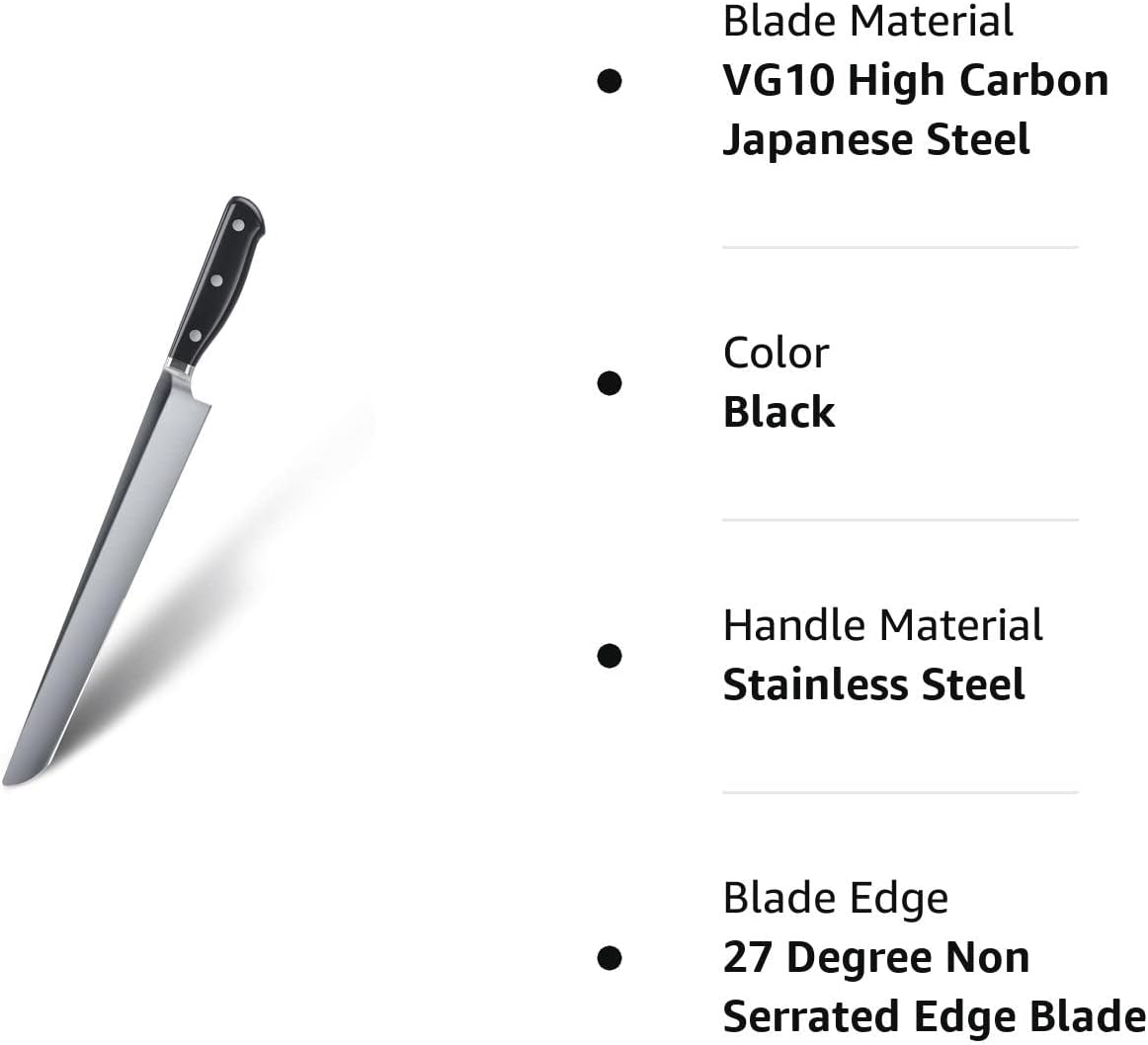 FOXEL Best Meat Carving Knife for Slicing or Cutting Turkey, Brisket, or BBQ - Razor Sharp VG10 Japanese Steel Long Large 10 inch Blade - Highly Rust Resistant and Durable: Home & Kitchen