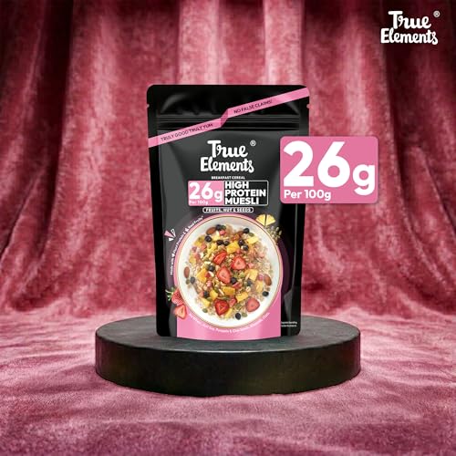 Image of True Elements High Protein Muesli 400g | 26g Protein | Fruit,Nuts & Seeds | Healthy Breakfast Cereal | Rich in Nuts, Seeds & Wholegrains | No Added Preservatives