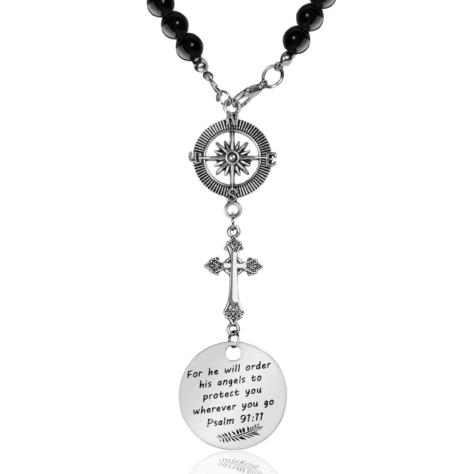 Cross Hanging Ornaments for Car Rear View Mirror, for He Will Order His Angels to Protect You Wherever You Will Go, Psalm 91:11, Car Accessories for Women