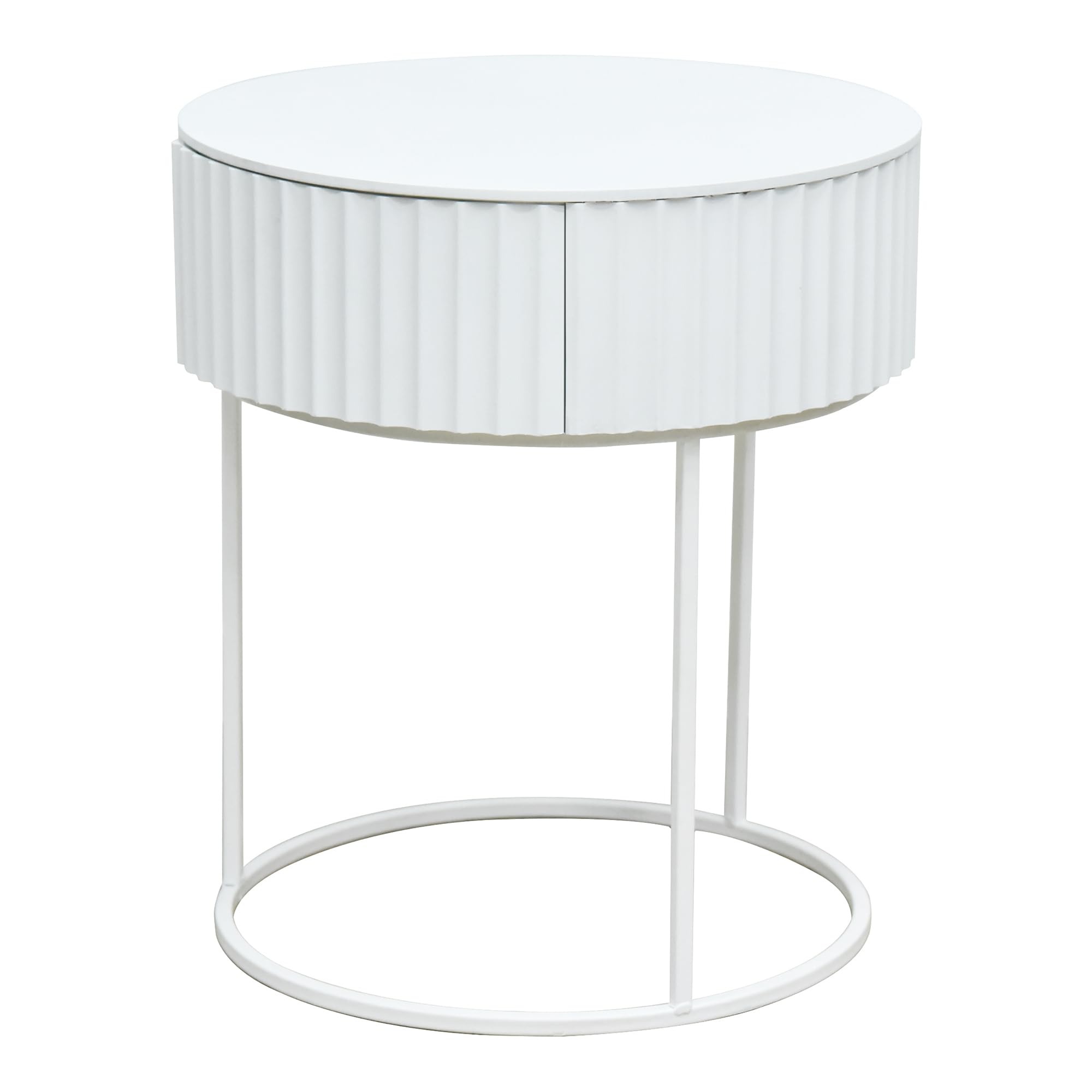 [en.casa] Tavolino Rotondo con Cassetto 46 x Ø40 cm Comodino con Telaio in Metallo Tavolo Basso da Divano Caffè per Soggiorno Salotto Camera da Letto Ingresso - Bianco