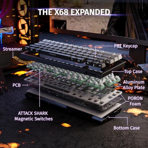 ATTACK SHARK X68 HE Rapid Trigger Mechanical Gaming Keyboard 60% Wired TKL with Adjustable Actuation,Hall Effect Magnetic Switch,8KHz Polling Rate,RGB Backlit,Top Mount,Side Printed Keycap(Moonlight) by ATTACK SHARK - Image 8