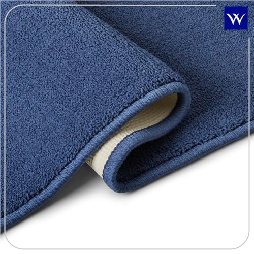 Image of Welspun Premium Bath Mats Small for Hall, Bedroom & Living Room | Solid Design | Anti Skid | High Durability | Stain Resistant | Machine Tufted | (2 x 2 ft Fts, Dark Blue)